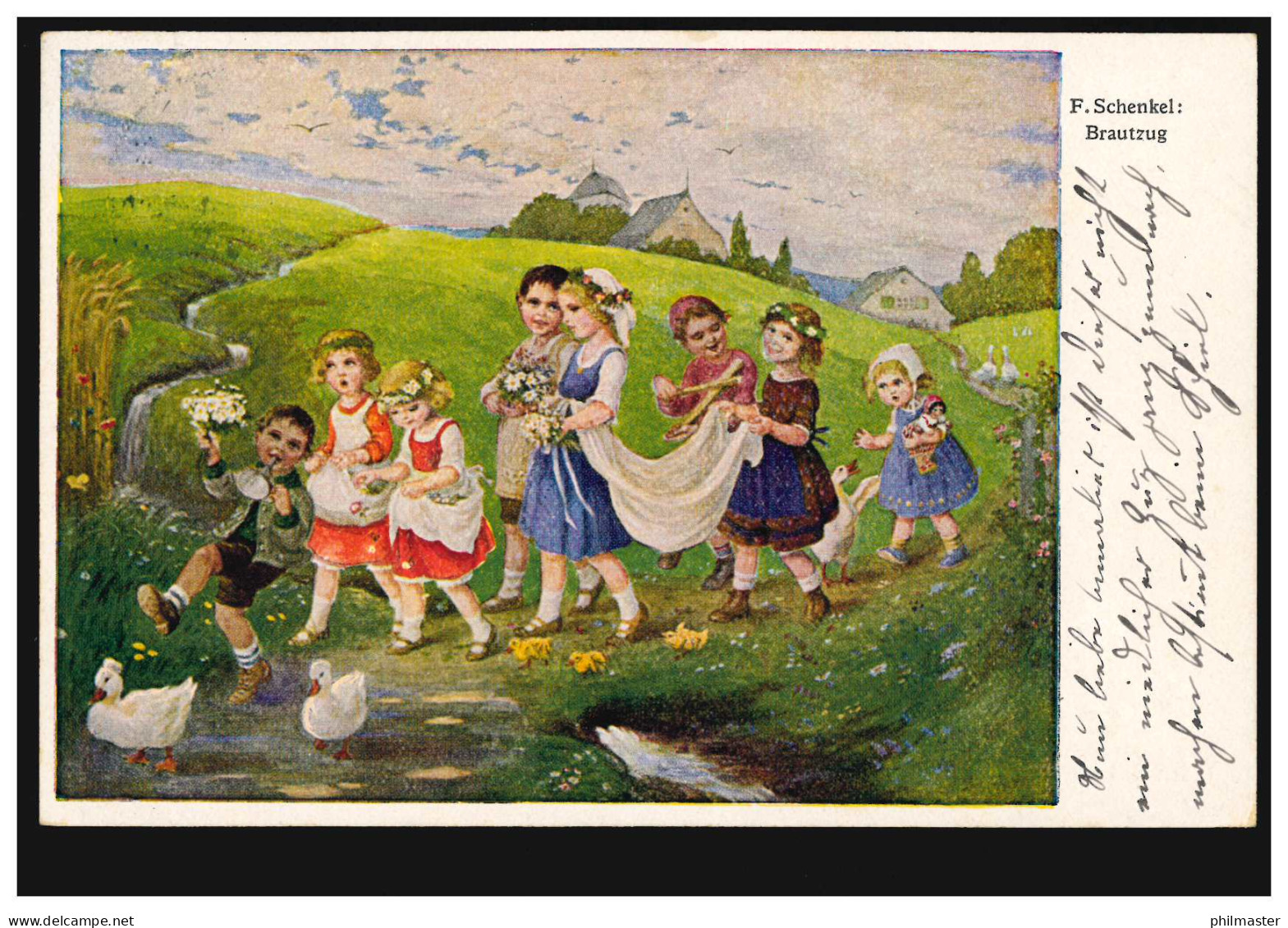 Künstler-AK Franziska Schenkel: Kinder Spielen Brautzug, HOLZKIRCHEN 17.11.1926 - Non Classés