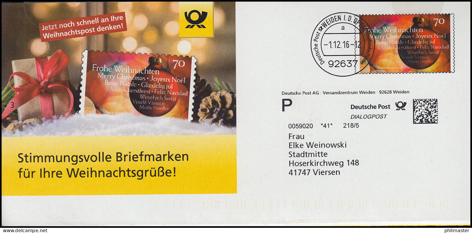 Plusbrief Weihnachten Stimmungsvolle Weihnachtsgrüße, WEIDEN 1.12.2016 - Buste - Nuovi