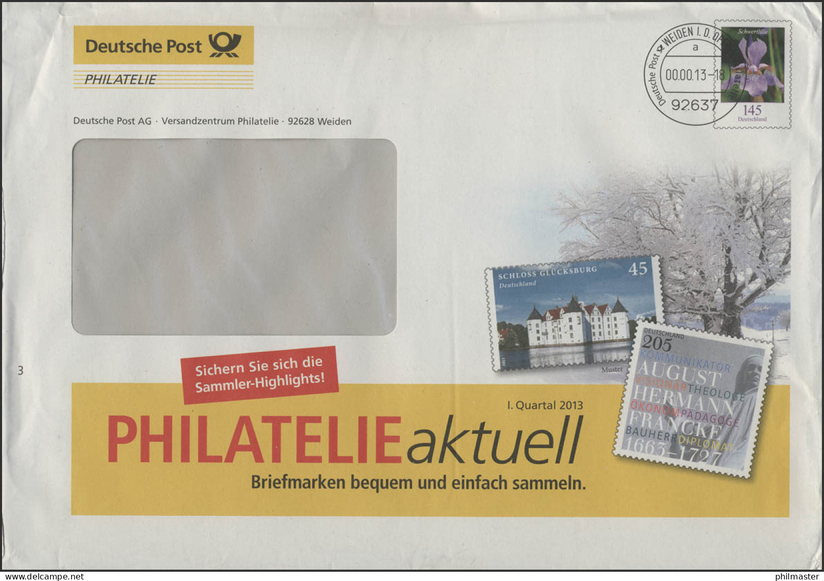 Plusbrief Schwertlilie: PHILATELIEaktuell I. Quartal 2013, Weiden 00.00.13 - Briefomslagen - Ongebruikt