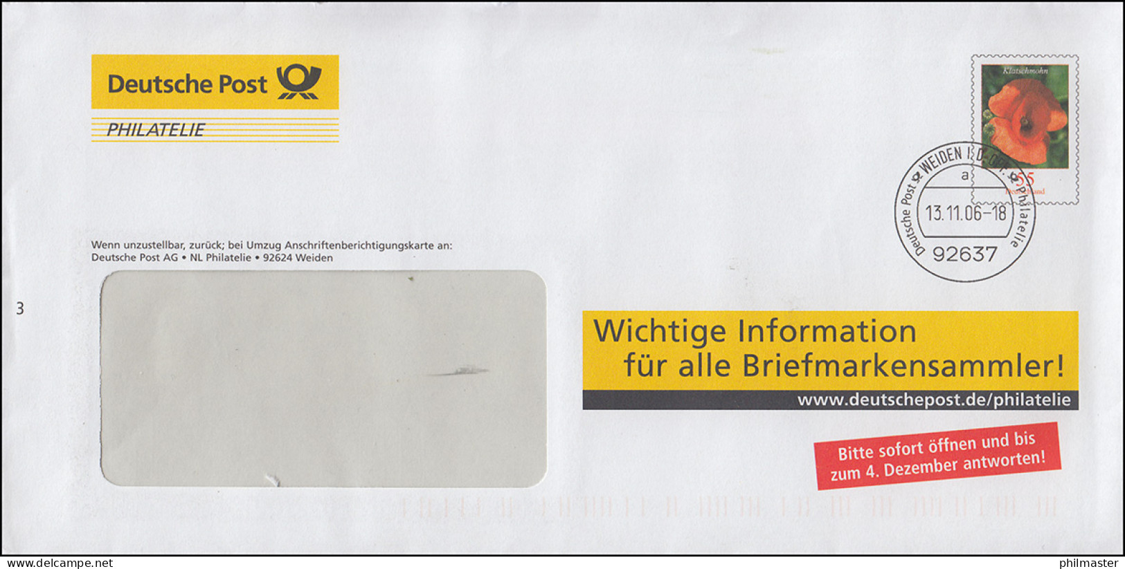 Plusbrief F 173 Klatschmohn Informationen Für Alle Briefmarkensammler 13.11.06 - Briefomslagen - Ongebruikt