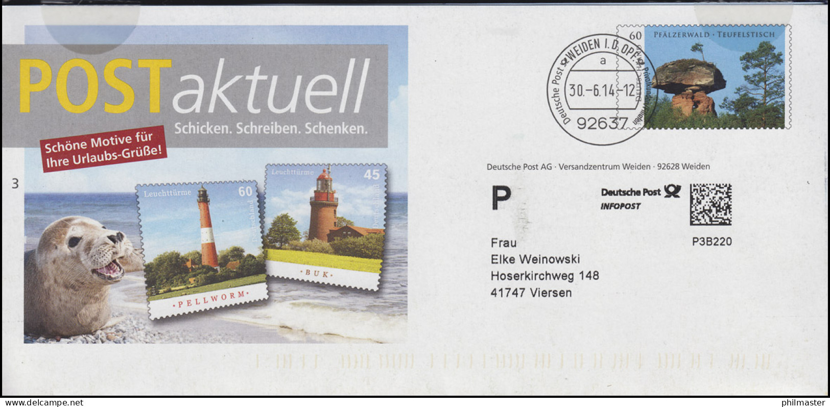 Plusbrief Pfälzerwald Teufelstisch: Leuchttürme Maritime Grüße WEIDEN 30.6.14 - Covers - Mint