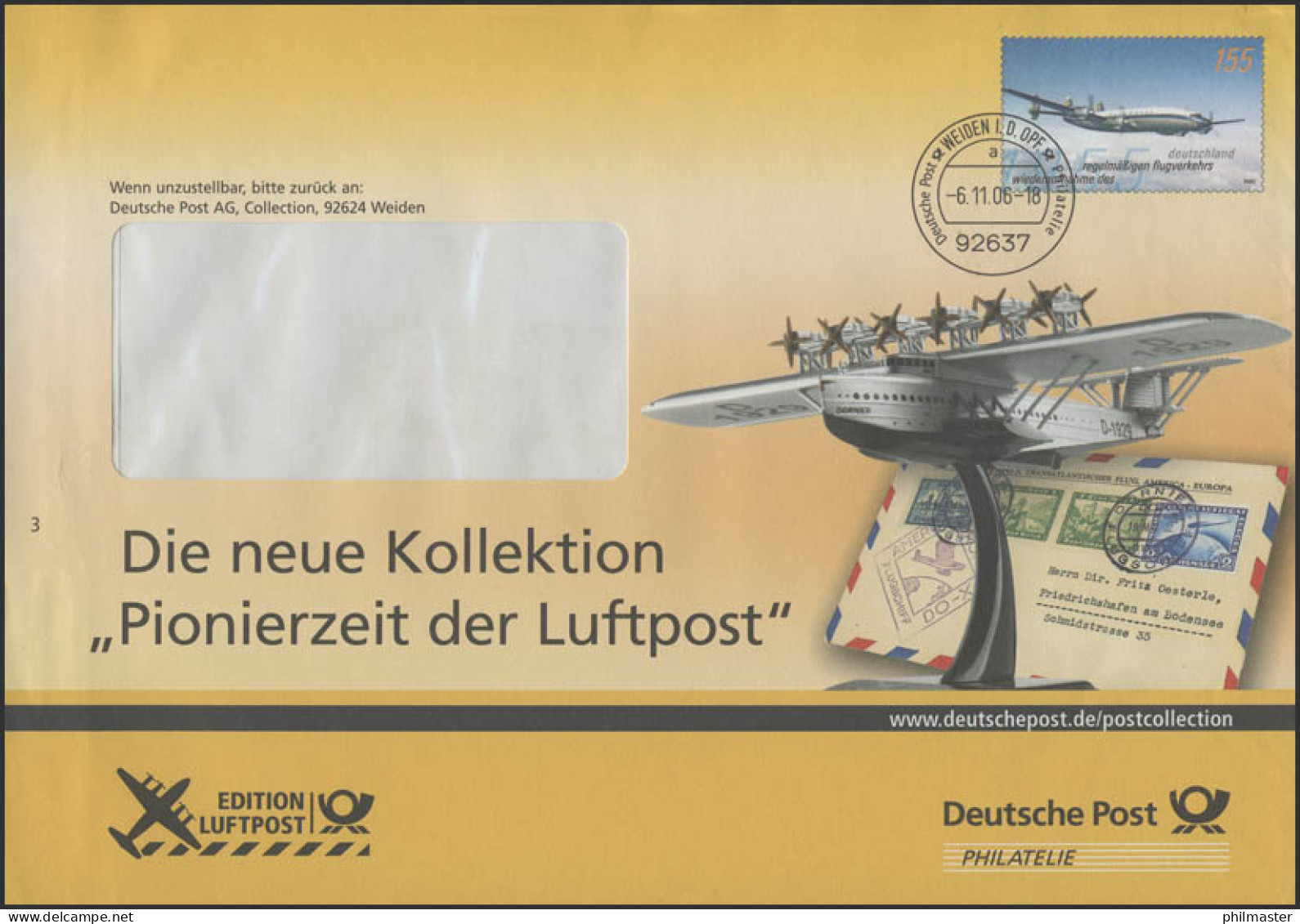 Plusbrief F171 Flugzeug Lockheed: Pionierzeit Der Luftpost Flugboot DO-X,6.11.06 - Umschläge - Ungebraucht