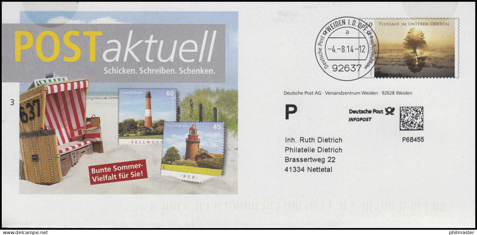 Plusbrief POSTaktuell Sommer-Vielfalt Leuchttürme & Strandkorb, Weiden 4.8.14 - Covers - Mint
