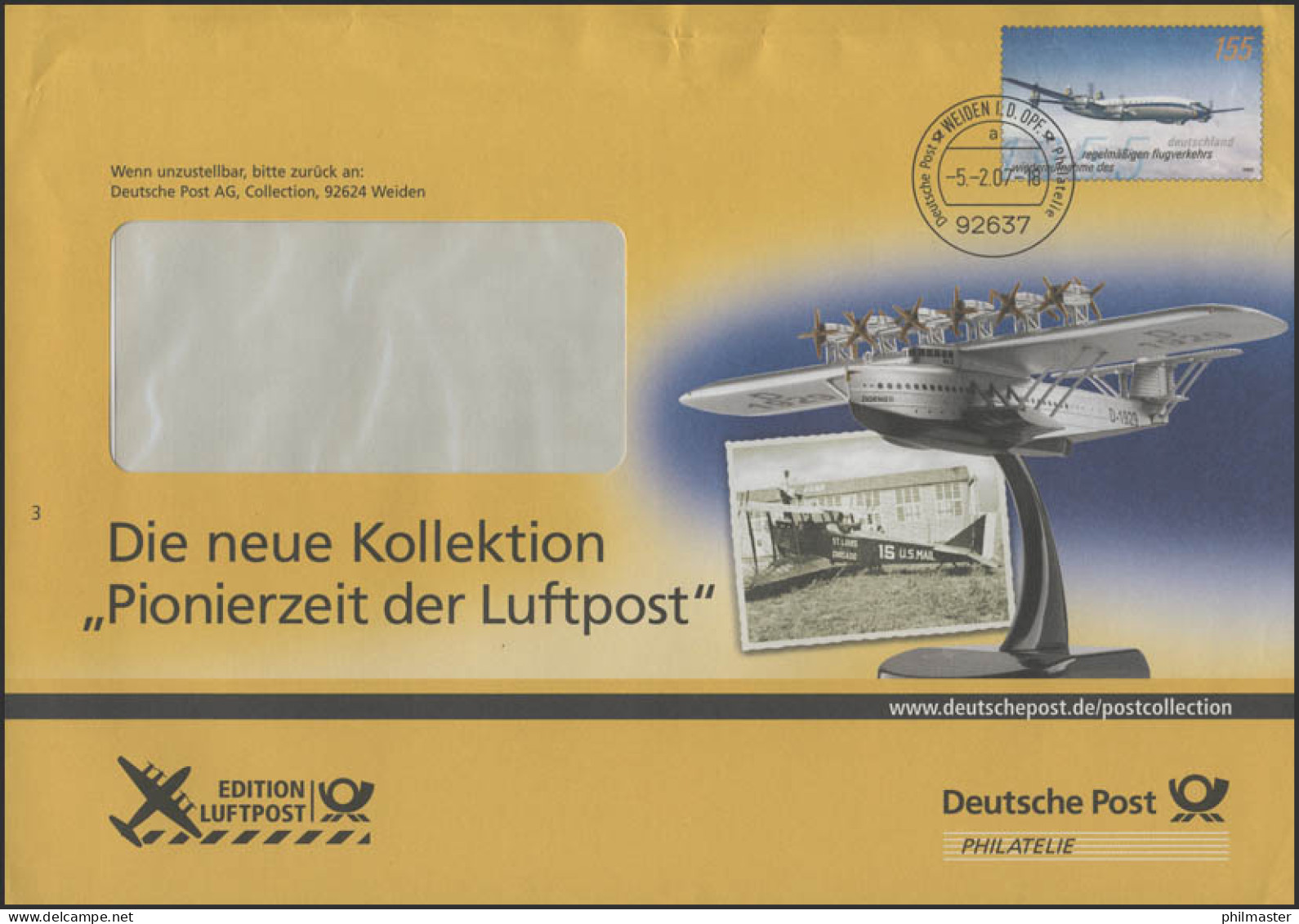 Plusbrief F196 Flugzeug Lockheed: Pionierzeit Der Luftpost Flugboot DO-X, 5.2.07 - Sobres - Nuevos