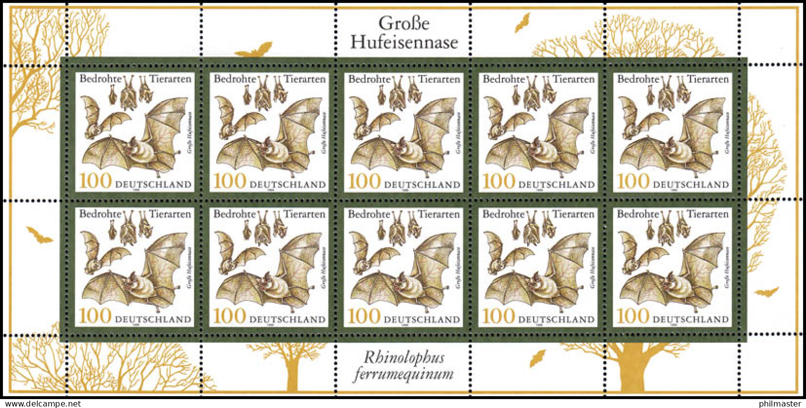 2086 Tiere: Fledermaus Große Hufeisennase - 10er-Bogen ** - 1991-2000