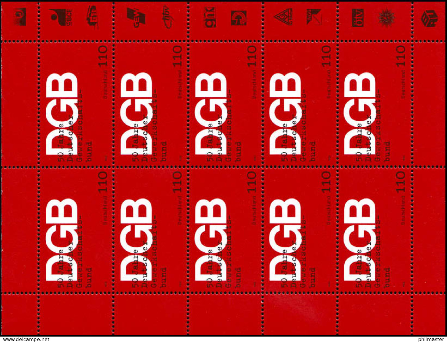 2083 Deutscher Gewerkschaftsbund DGB - 10er-Bogen ** - 1991-2000