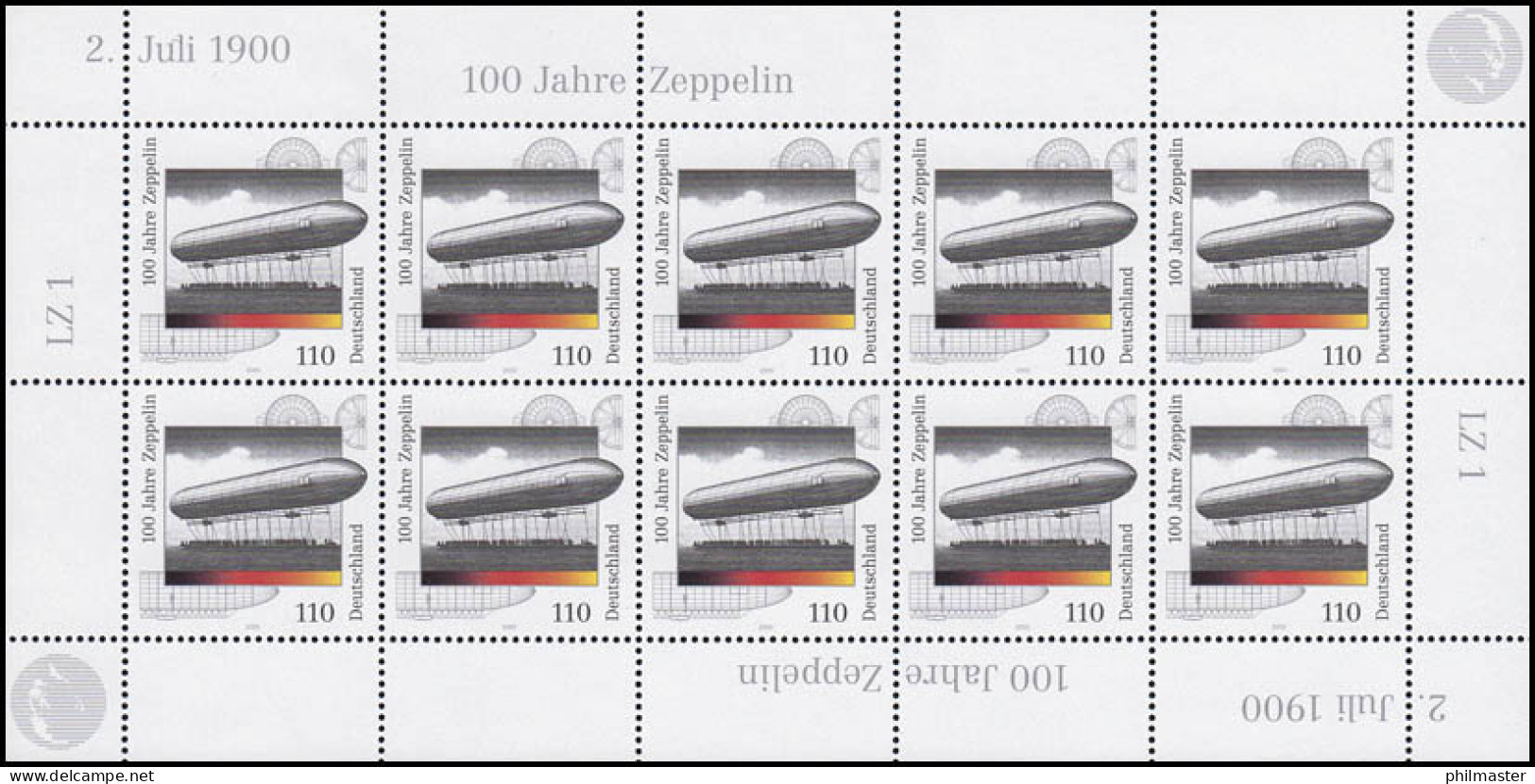 2128 Zeppelin-Luftschiff Und Graf Von Zeppelin - 10er-Bogen ** - 1991-2000