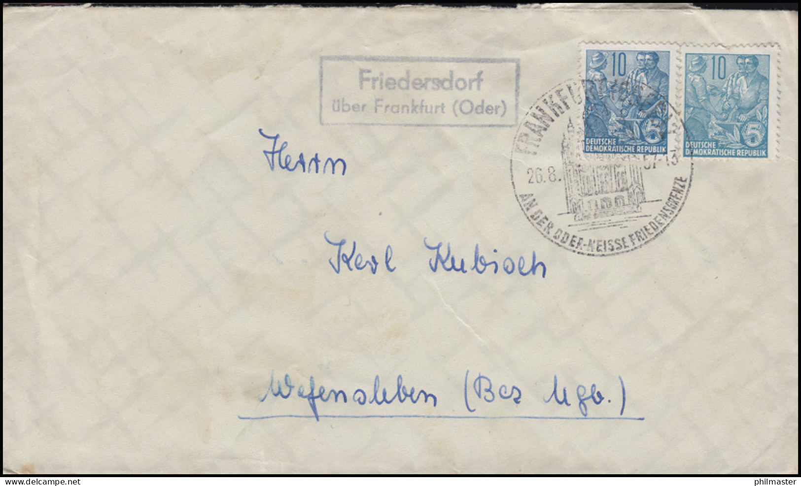 Landpost Friedersdorf über Frankfurt/Oder Brief MeF SSt Frankfurt 26.8.57 - Lettres & Documents