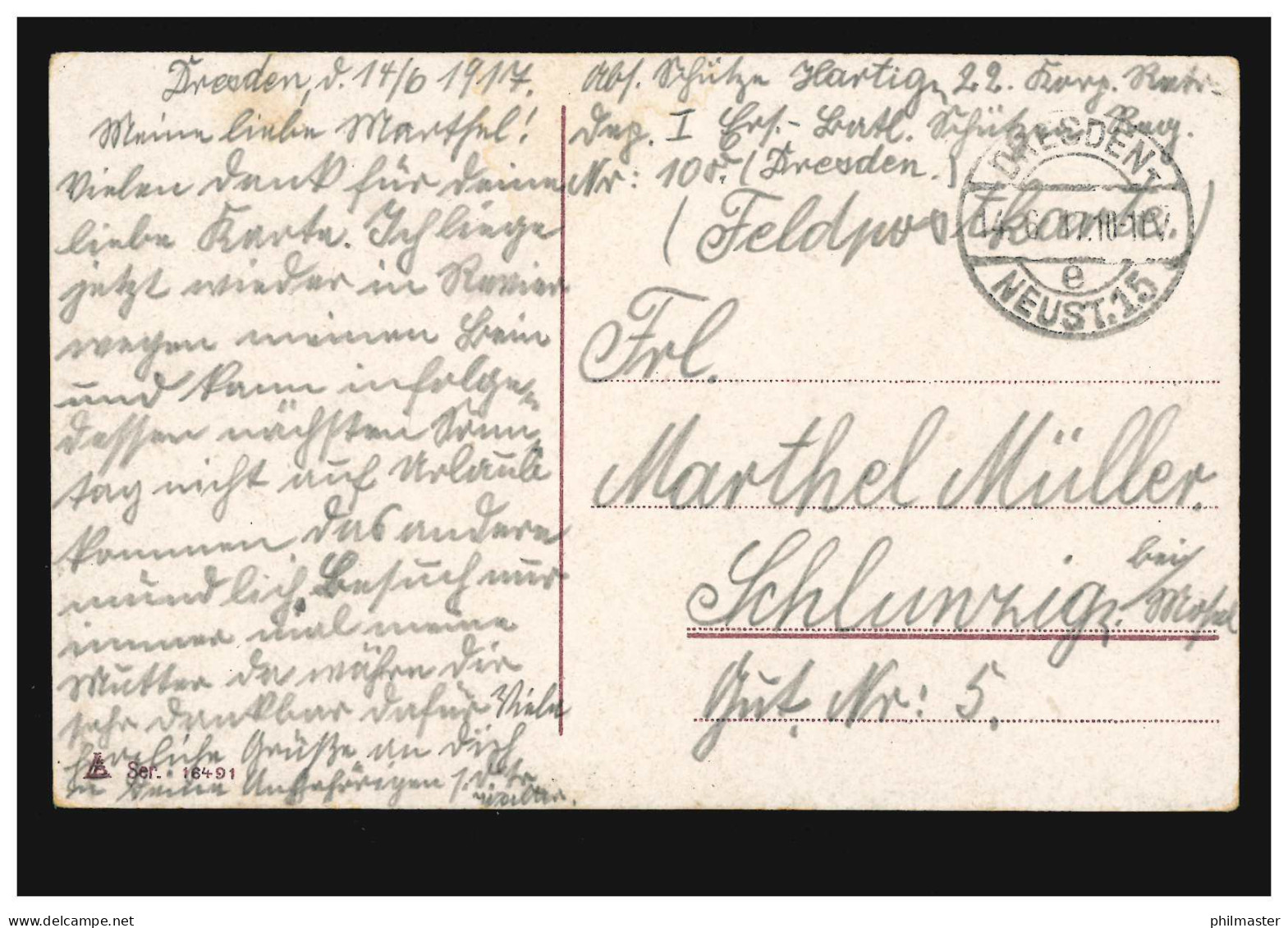 AK Landschaft Mit Mann Im Kahn Und Haus Als Feldpostkarte DRESDEN 14.6.1917  - Ohne Zuordnung