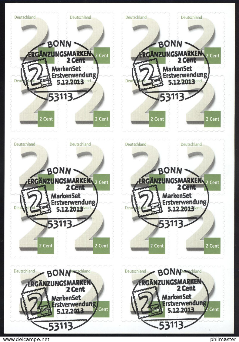FB 34I Ergänzungsmarke 2 Cent, Folienblatt Mit 20 X 3045, EV-O Bonn - 2011-2020