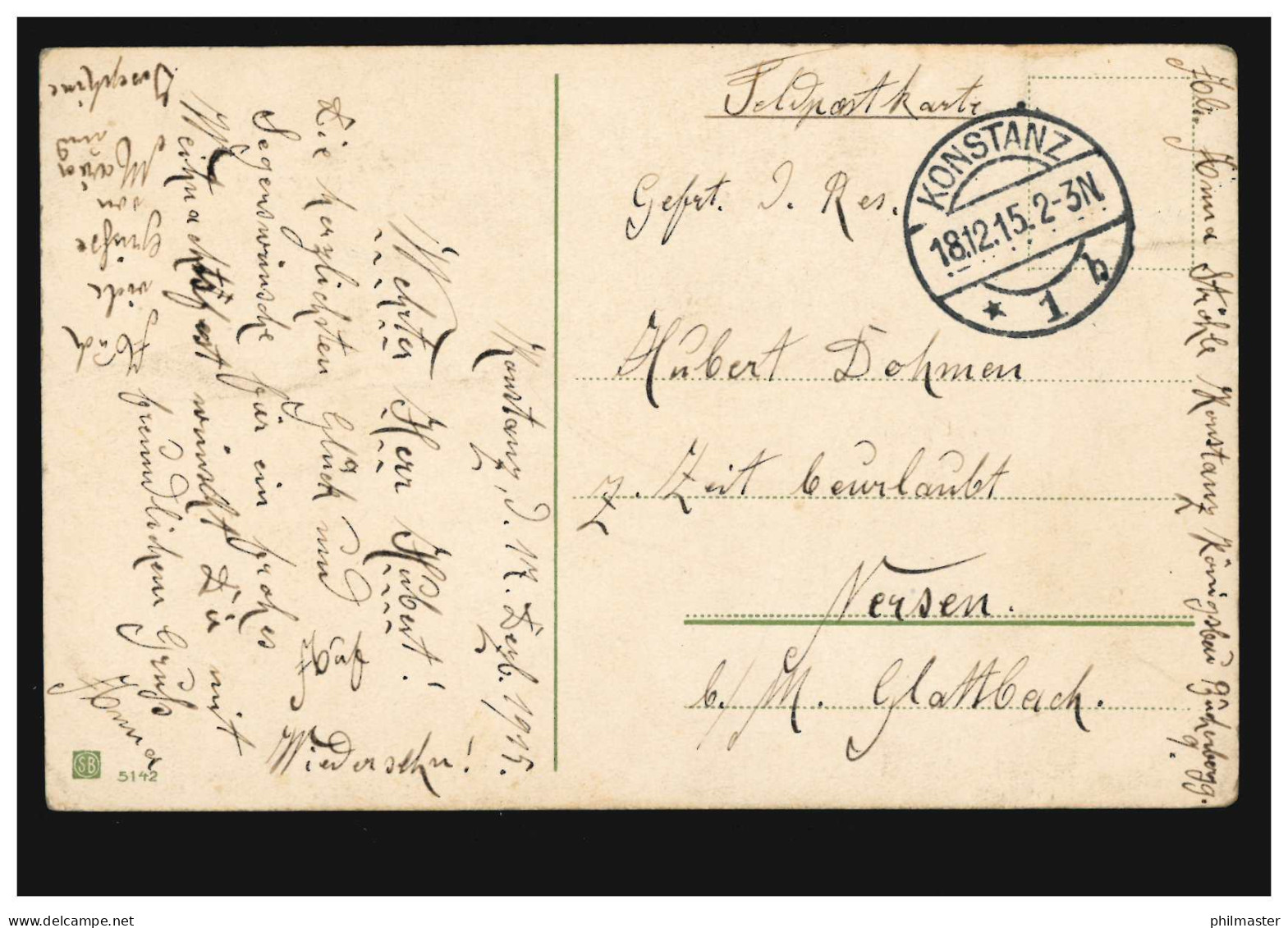 Feldpostkarte Nach Neersen, KONSTANZ 1b 18.12.15, Auf AK Weihnachten - Occupazione 1914 – 18