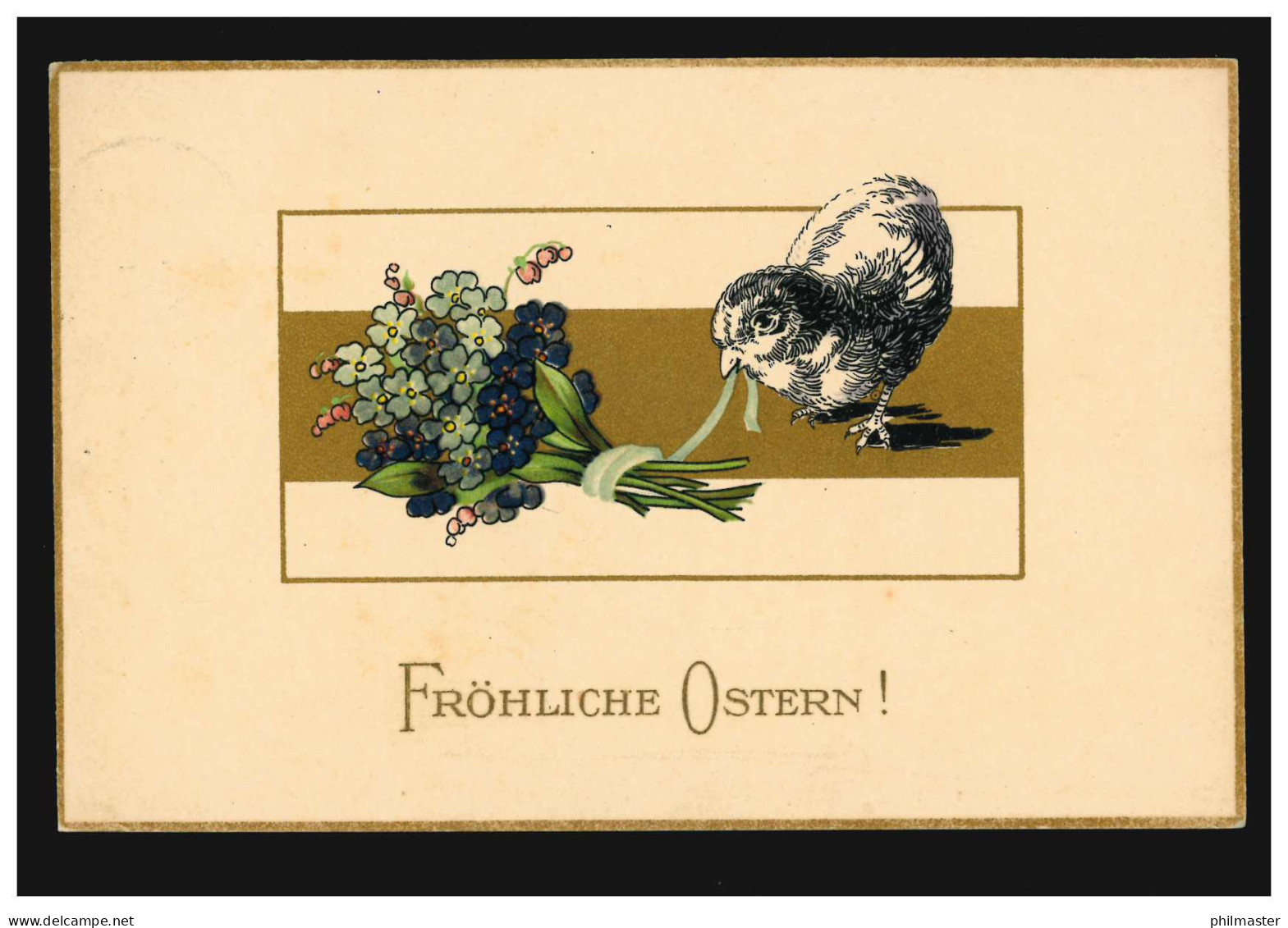 Künstler-AK Ostern Küken Im Veilchenstrauß, HORN (THORGAU) 17.4.1919 - Autres & Non Classés