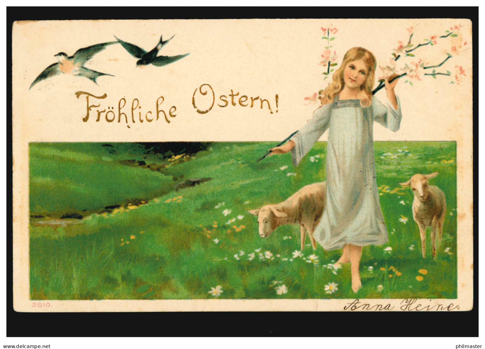 Künstler-AK Ostern Mädchen Mit Osterlämmer Und Schwalben, BURSCHACH 4.4.1904 - Autres & Non Classés