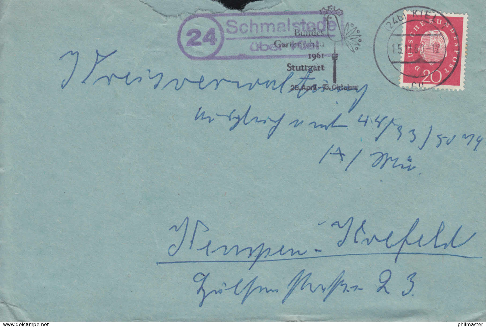 Landpost-Stempel Schmalstede über KIEL 15.11.1960 Auf Brief Nach Kempen - Other & Unclassified