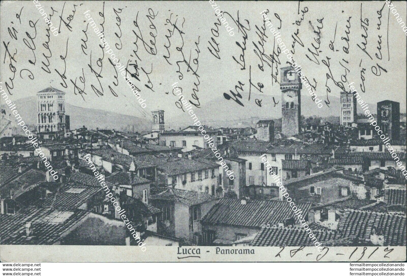 Bo503 Cartolina Lucca Citta' Panorama 1912 - Lucca