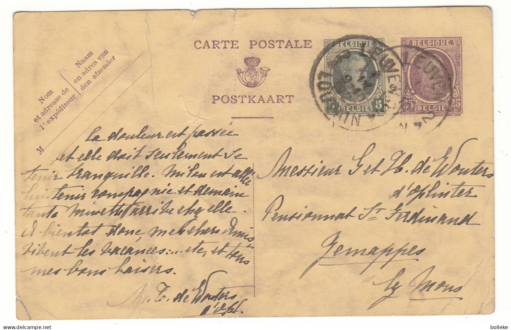 Belgique - Carte Postale De 1927 - Entier Postal - Houyoux - Oblit Leuven - Exp Vers  Gemappes - - Briefe U. Dokumente