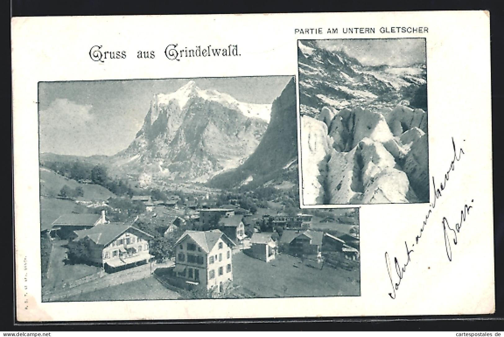 AK Grindelwald, Ortsansicht Und Partie Am Unteren Gletscher  - Grindelwald