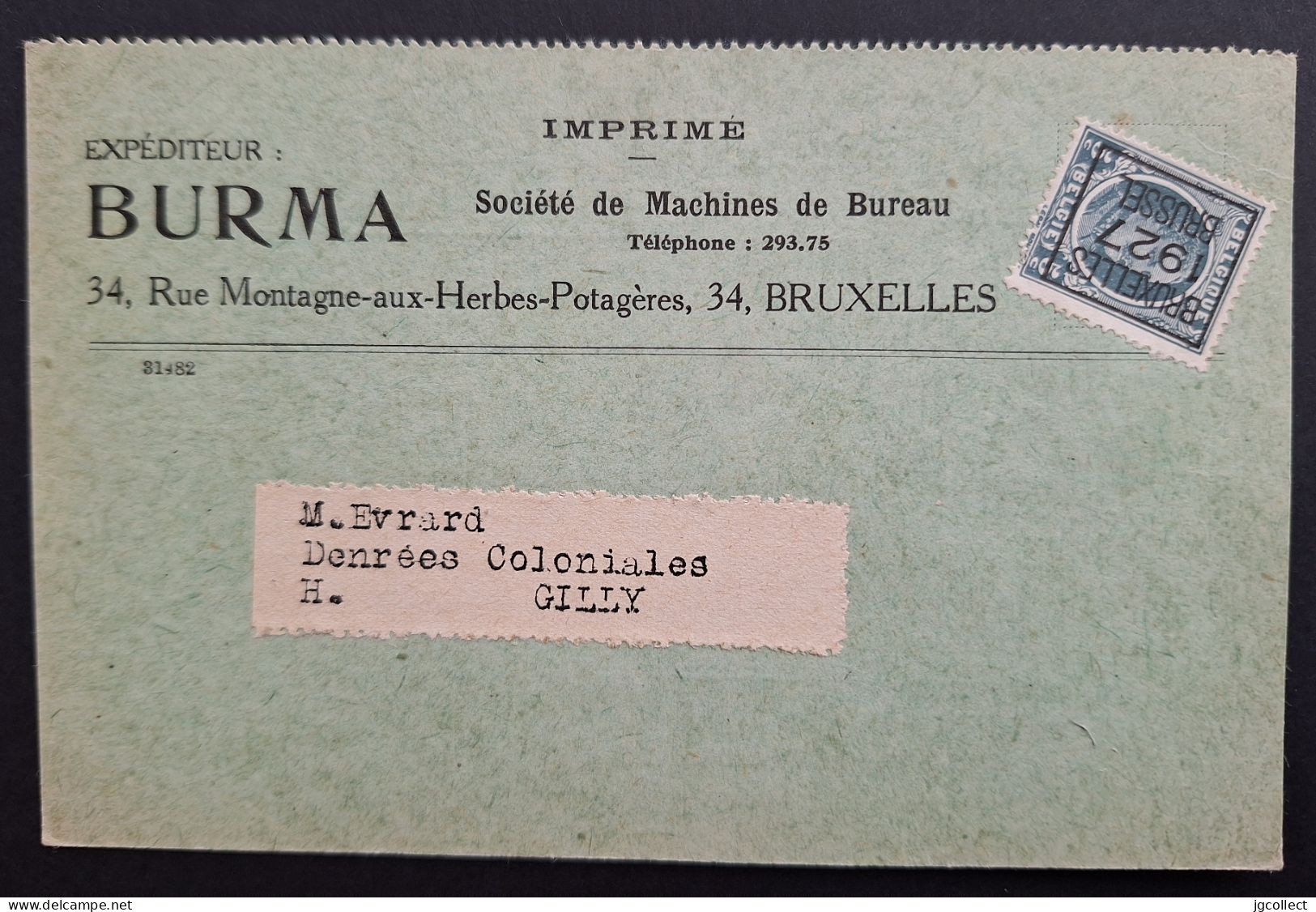 Typo 156B (BRUXELLES 1927 BRUSSEL) Op Kaartje "BURMA Calculer" - Typografisch 1922-31 (Houyoux)