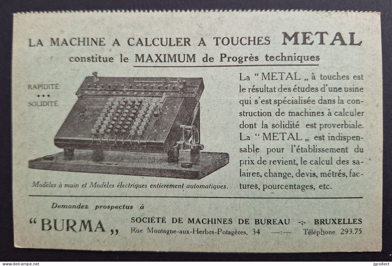 Typo 156B (BRUXELLES 1927 BRUSSEL) Op Kaartje "BURMA Calculer" - Typos 1922-31 (Houyoux)