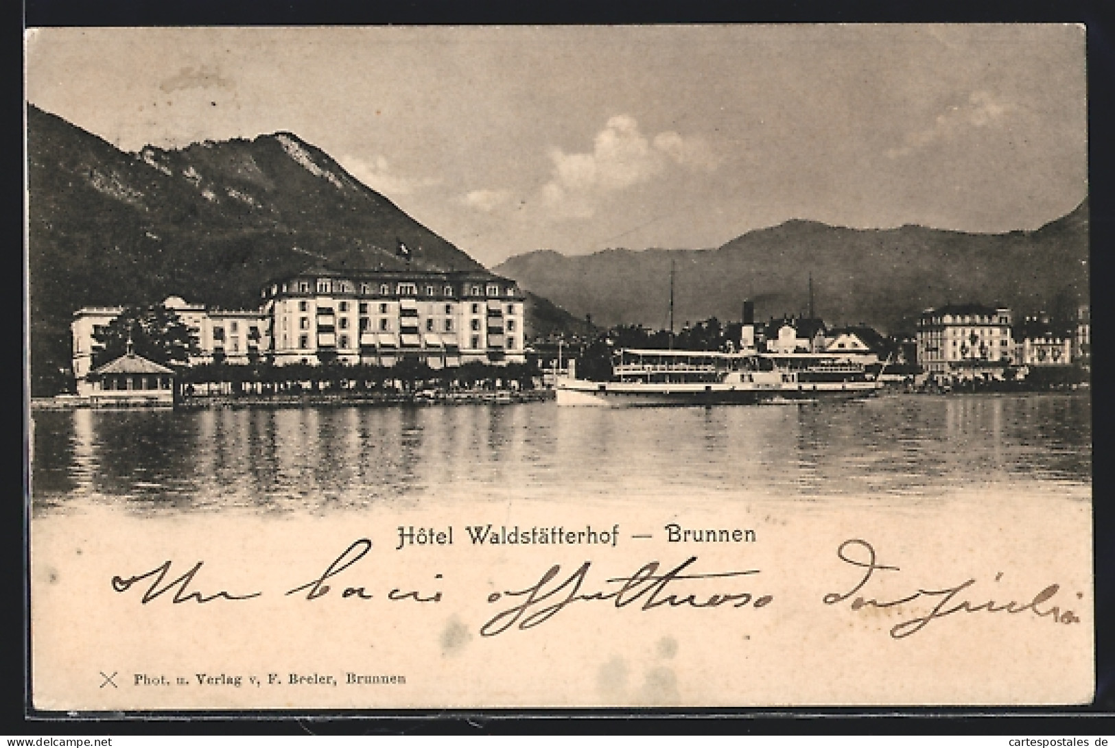 AK Brunnen, Dampfer Am Hotel Waldstätterhof  - Sonstige & Ohne Zuordnung