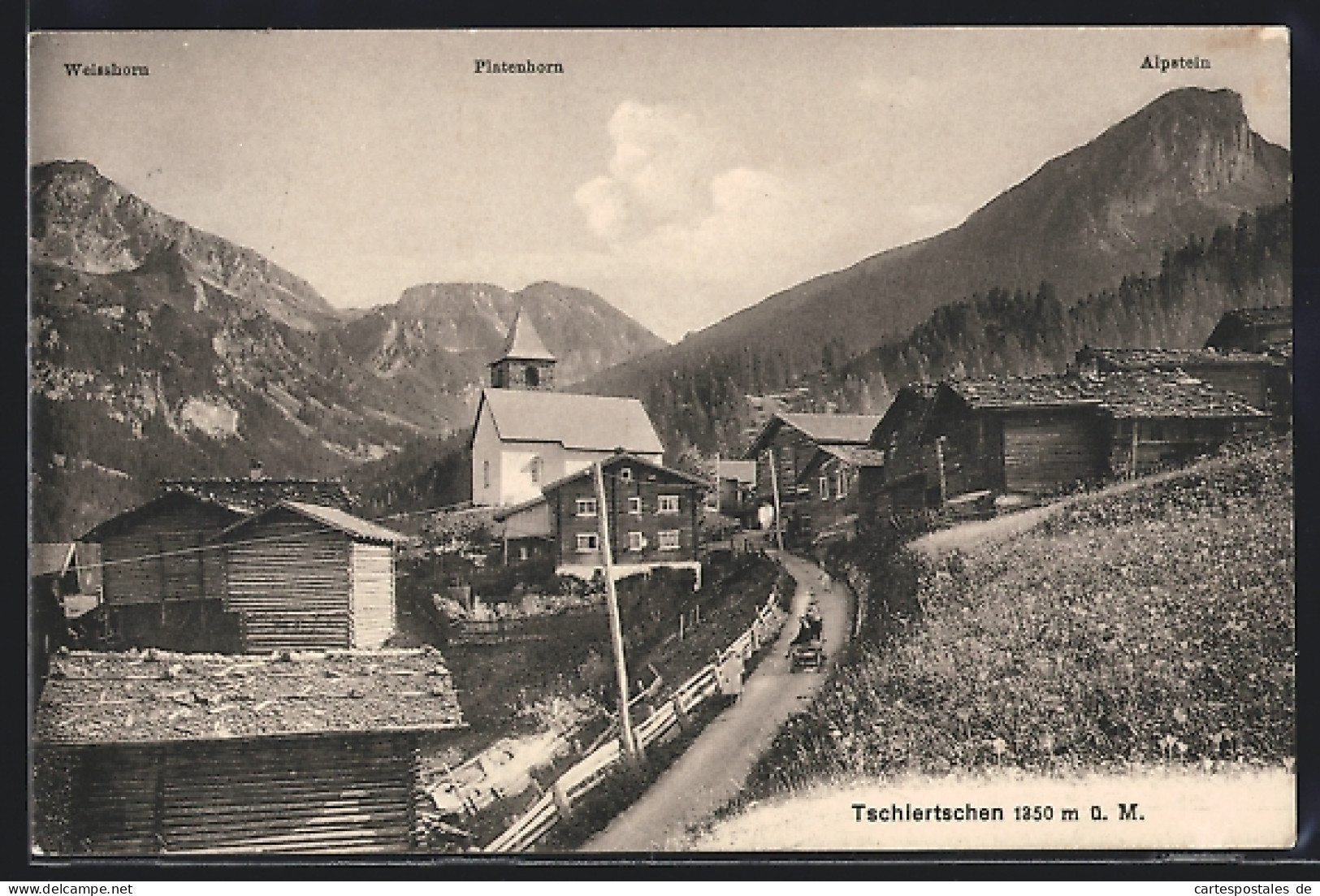 AK Tschiertschen, Ortspartie Mit Weisshorn, Platenhorn Und Alpstock  - Tschiertschen