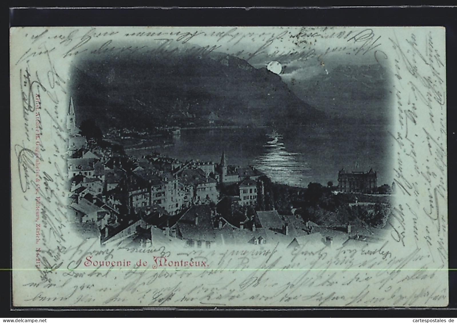 Mondschein-AK Montreux, Ortsansicht Mit Sich Im Wasser Spiegelndem Mond  - Montreux