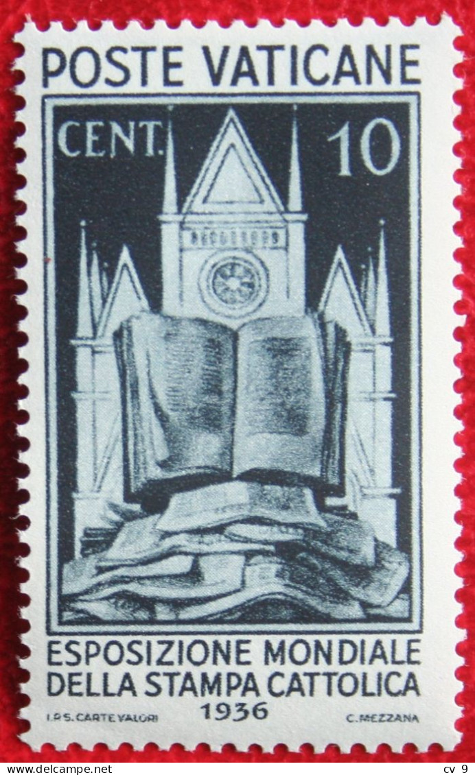 10 Cents World Fair Catholic Press 1936 Mi 52 Yv 73 POSTFRIS MNH ** VATICANO VATICAN VATICAAN - Ungebraucht