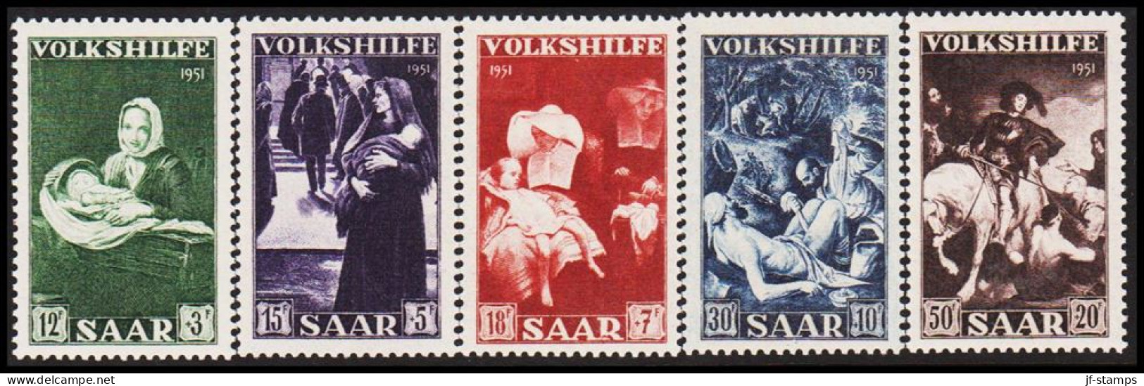 1951. SAAR. VOLKSHILFE.  Complete Set. NEVER Hinged. Beautiful Set.  (Michel 309-313) - JF544473 - Nuovi