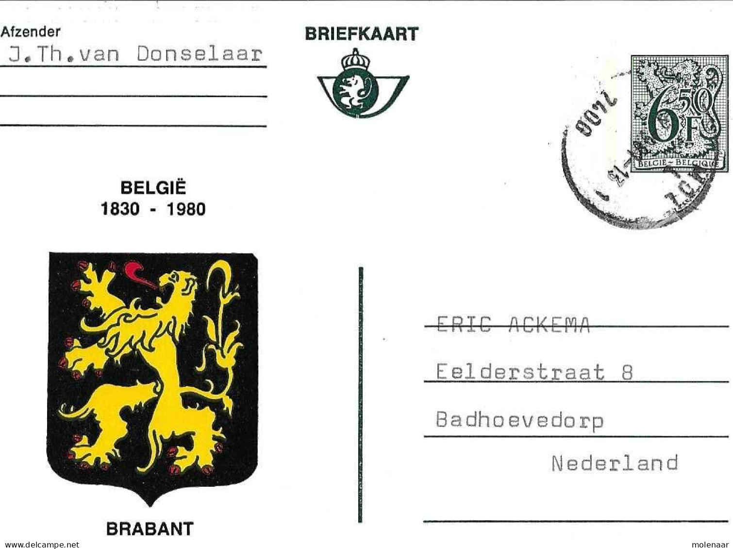 Postzegels > Europa > België > Postwaardestukken > Briefkaart 6 Frank Grijs (17015) - Cartes Postales 1951-..