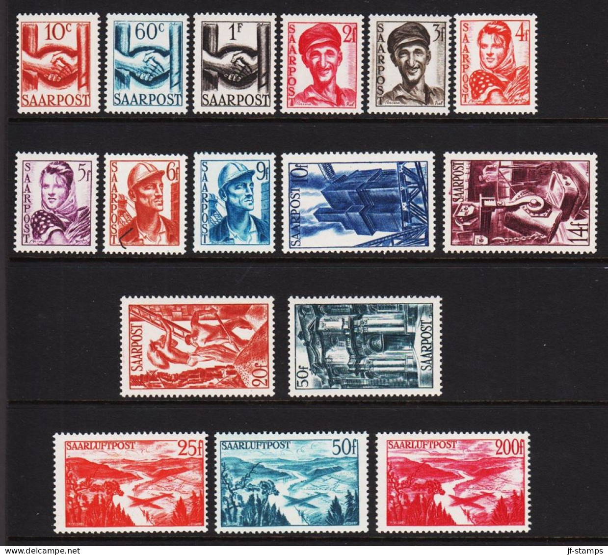 1948. SAAR. Wiederaufbau Des Saarlandes Complete Set Including SAARLUFTPOST. NEVER Hinged... (Michel 239-254) - JF544479 - Unused Stamps