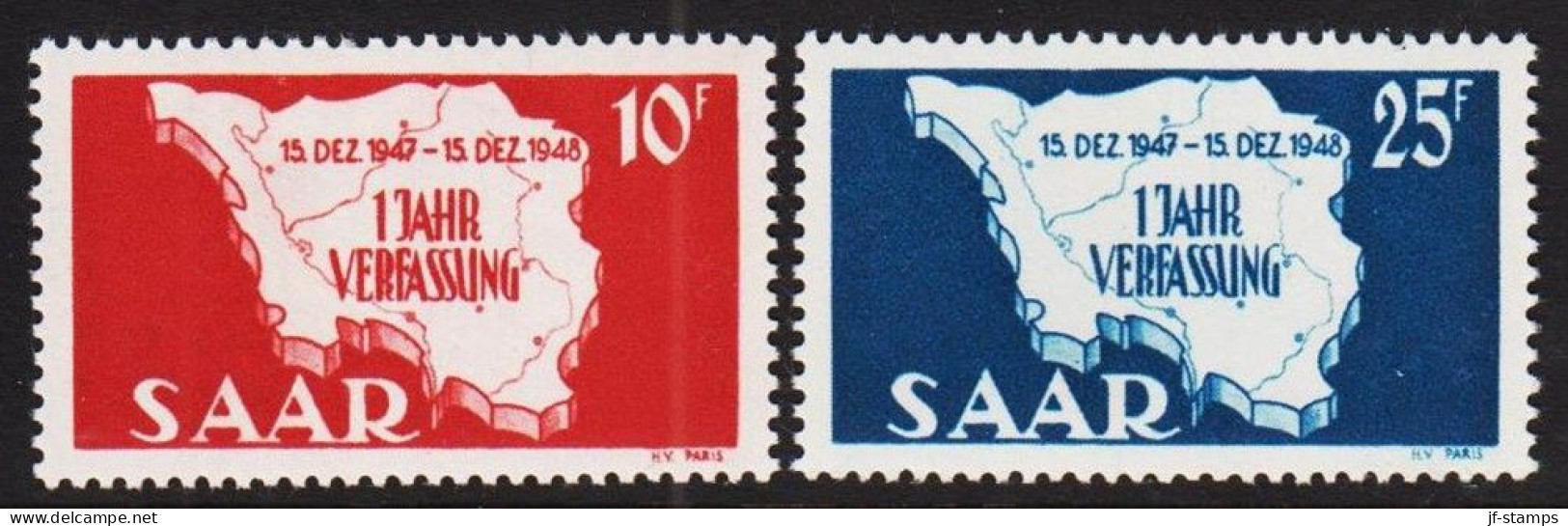 1948. SAAR. 1 JAHR VERFASSUNG Complete Set. NEVER Hinged.  (Michel 260-261) - JF544482 - Unused Stamps