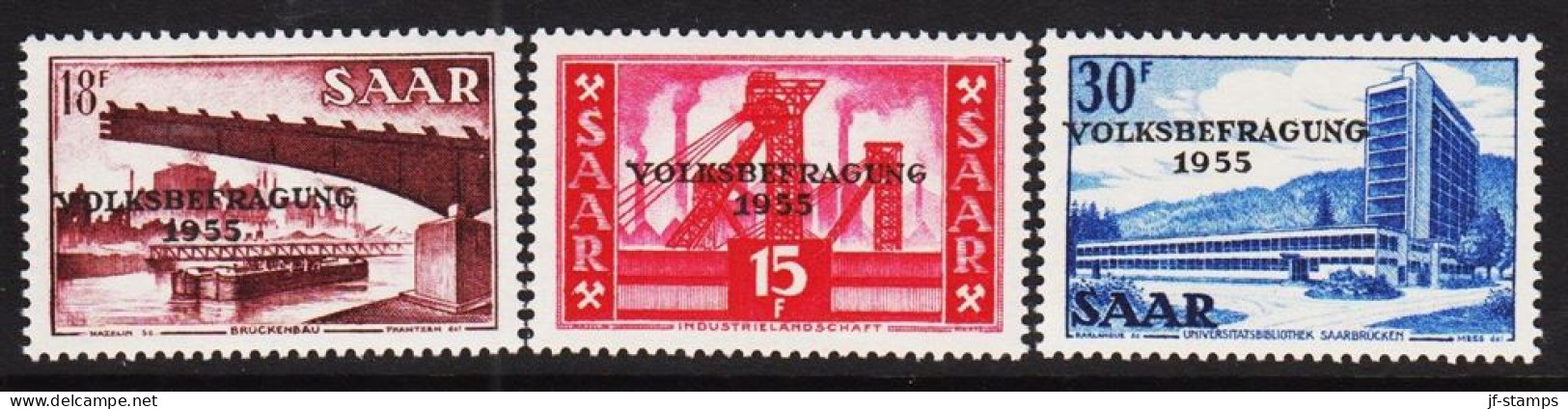 1957. SAAR. VOLKSBEFRAGUNG 1955 Complete Set. NEVER Hinged.  (Michel 362-364) - JF544487 - Ungebraucht