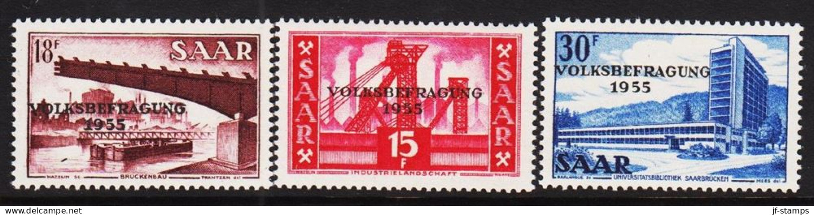 1957. SAAR. VOLKSBEFRAGUNG 1955 Complete Set. NEVER Hinged.  (Michel 362-364) - JF544488 - Unused Stamps