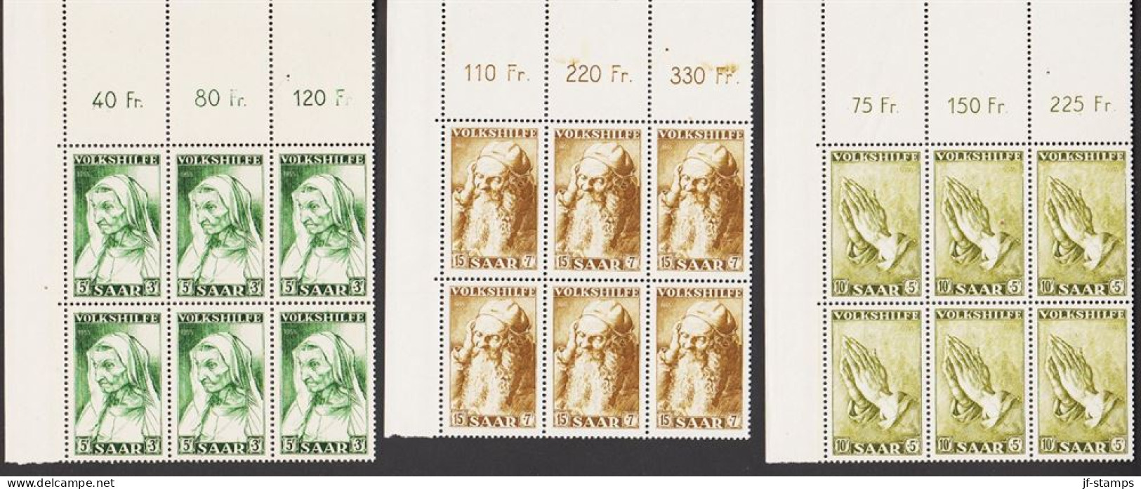 1955. SAAR. VOLKSHILFE.  Complete Set In 6-blocks With Corner Margin. NEVER Hinged. Beaut... (Michel 365-367) - JF544493 - Neufs