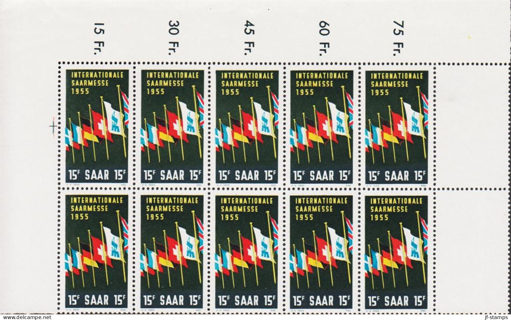 1957. SAAR. Internat. Saarmesse, Saarbrücken 15 F In 10 Block + 2 Blank. Including Variety... (Michel 359 II) - JF544495 - Nuevos