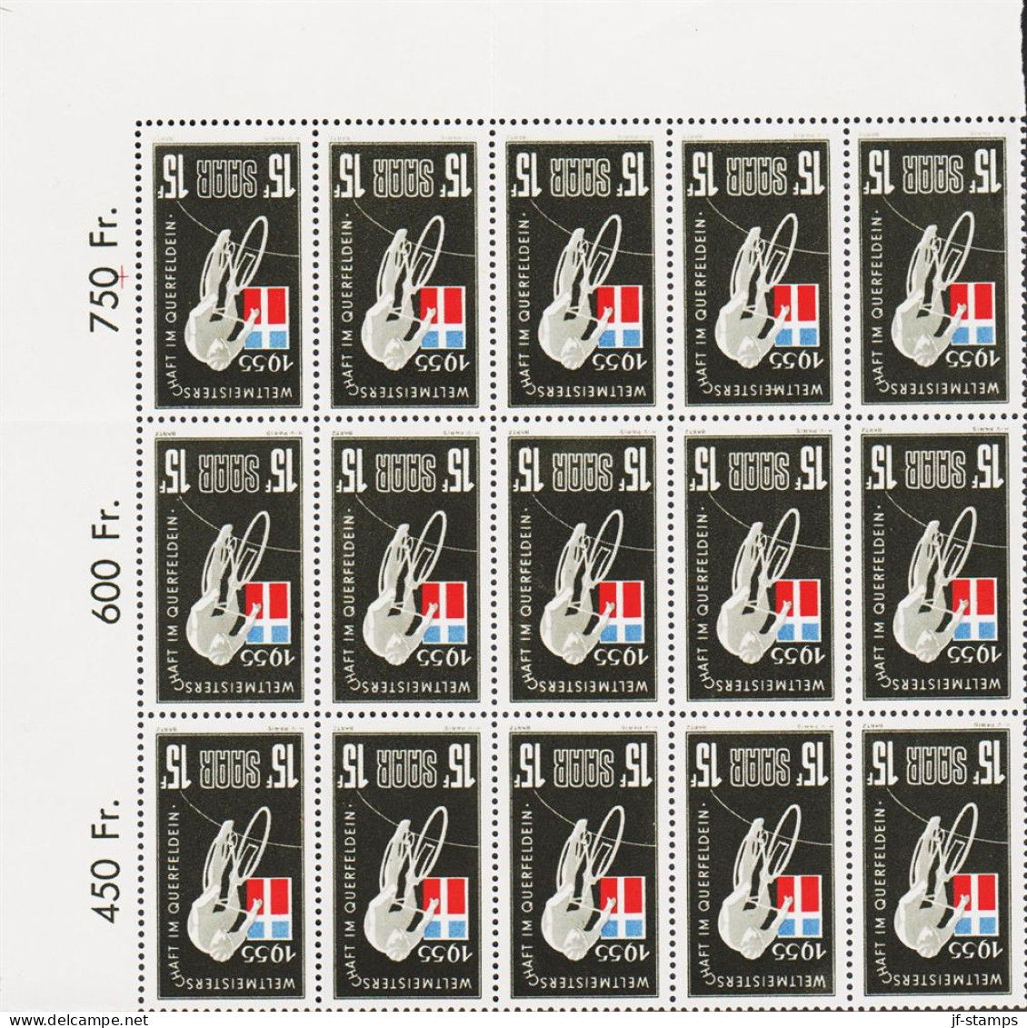 1957. SAAR. Querfeldein-Radweltmeisterschaften, Saarbrücken. 15 F In 15 Block. Inclu... (Michel 357 I + VIII) - JF544497 - Unused Stamps