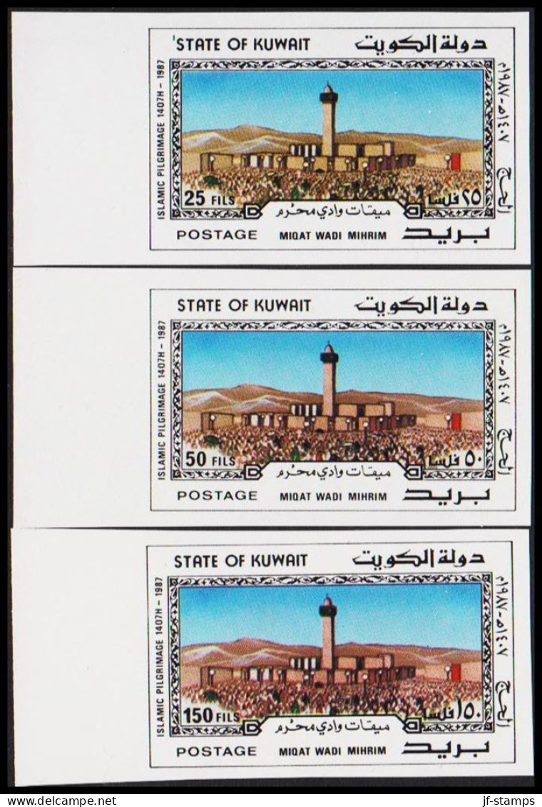 1987. KUWAIT. ISLAMIC PILGRIMAGE MIQAT WADI MIHRIM In Complete Set IMPERFORATE PROOFS... (Michel 1132-1134 U) - JF544549 - Kuwait