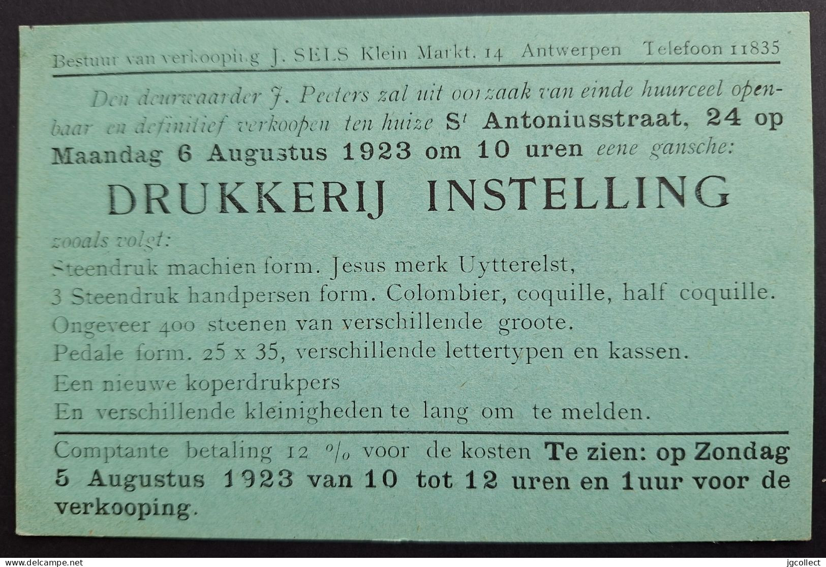 Typo 77B (ANTWERPEN 1923 ANVERS) Op Kaartje - Typo Precancels 1922-31 (Houyoux)