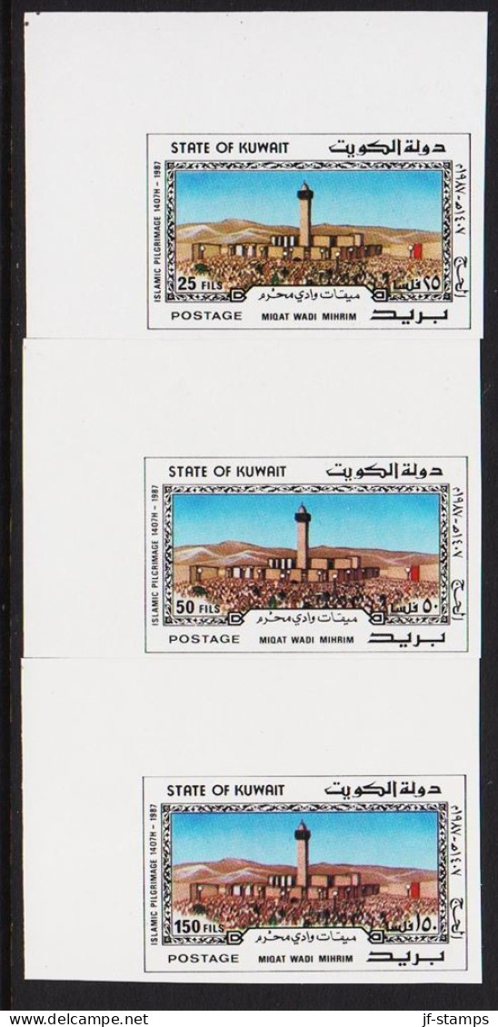 1987. KUWAIT. ISLAMIC PILGRIMAGE MIQAT WADI MIHRIM In Complete Set IMPERFORATE PROOFS... (Michel 1132-1134 U) - JF544552 - Koeweit