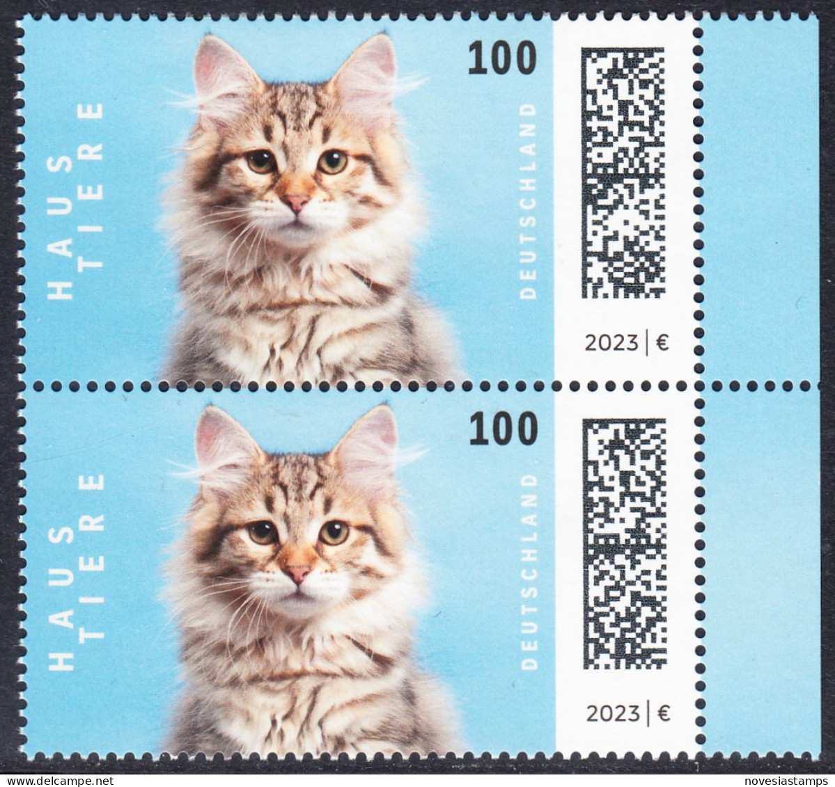 !a! GERMANY 2023 Mi. 3748 MNH Vert.PAIR W/ Right Margins (b) - Pets: Cats - Unused Stamps
