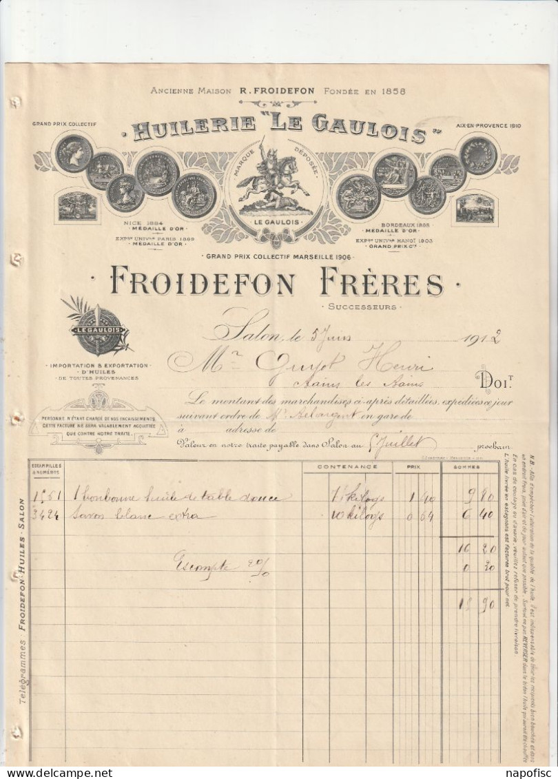 13-Froidefon Frères...Huilerie " Le Gaulois "...Salon-de-Provence...(Bouches-du-Rhône)...1912 - Sonstige & Ohne Zuordnung