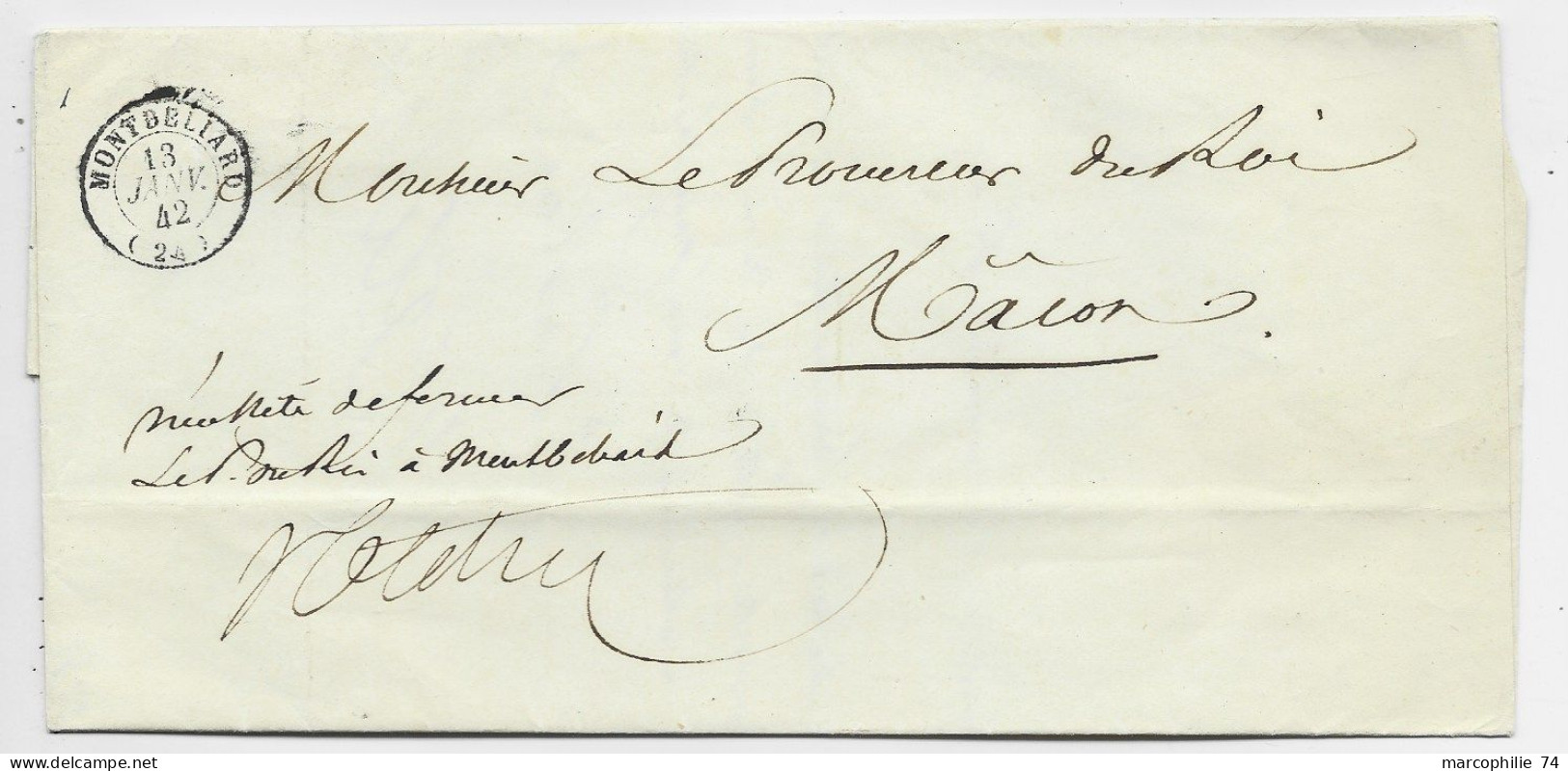 DOUBS TYPE 15 MONTBELIARD 13 JANV 1842 LETTRE FRANCHISE POUR MACON - 1801-1848: Vorläufer XIX