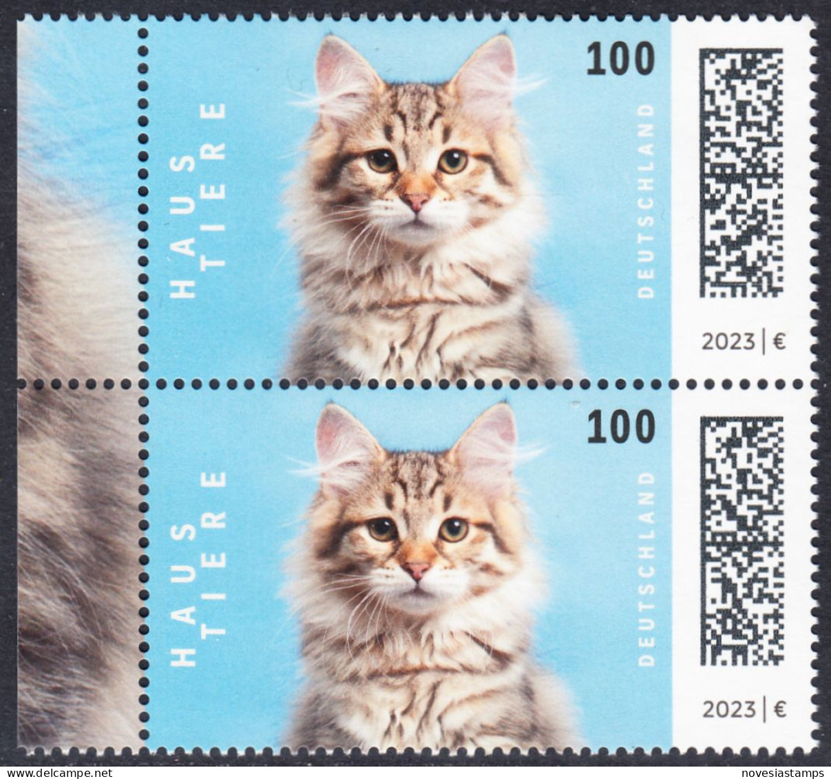 !a! GERMANY 2023 Mi. 3748 MNH Vert.PAIR W/ Left Margins (b) - Pets: Cats - Ungebraucht