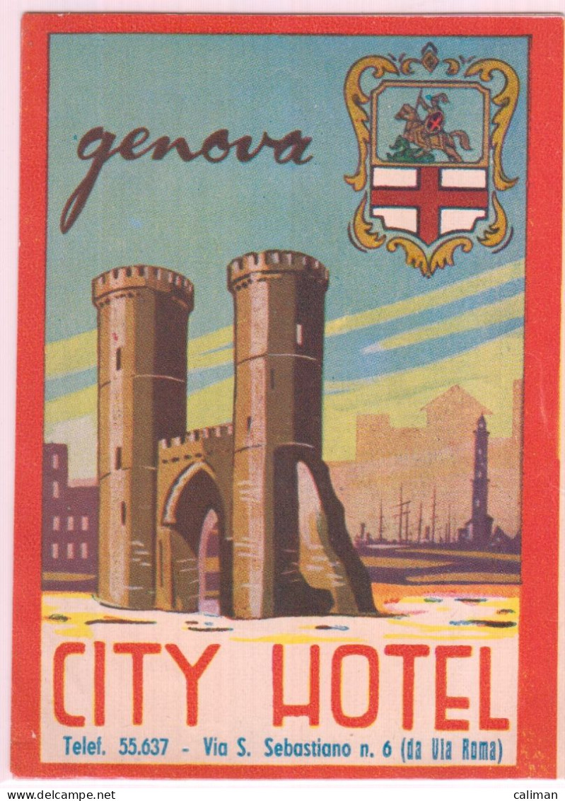 ETICHETTA LABEL ORIGINALE CITY HOTEL GENOVA - Etiketten Van Hotels