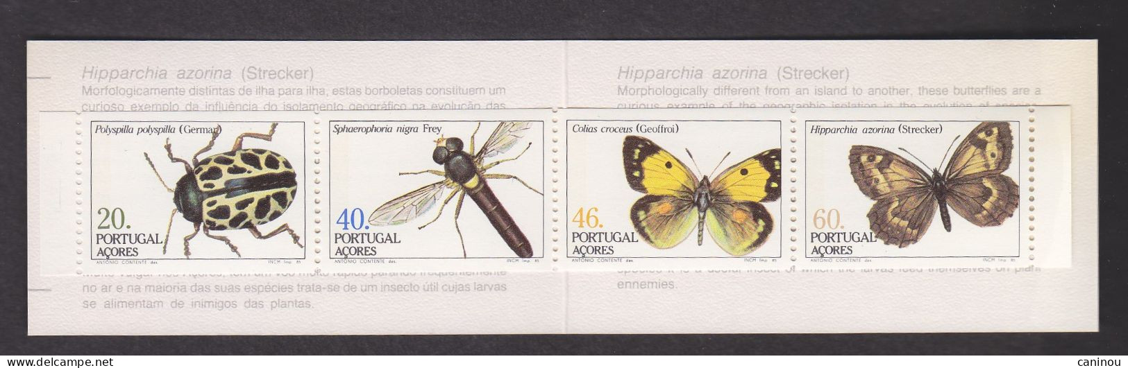 PORTUGAL ACORES CARNET PAPILLONS  INSECTES 1985 Y & T  C358a NEUF SANS CHARNIERE - Azores