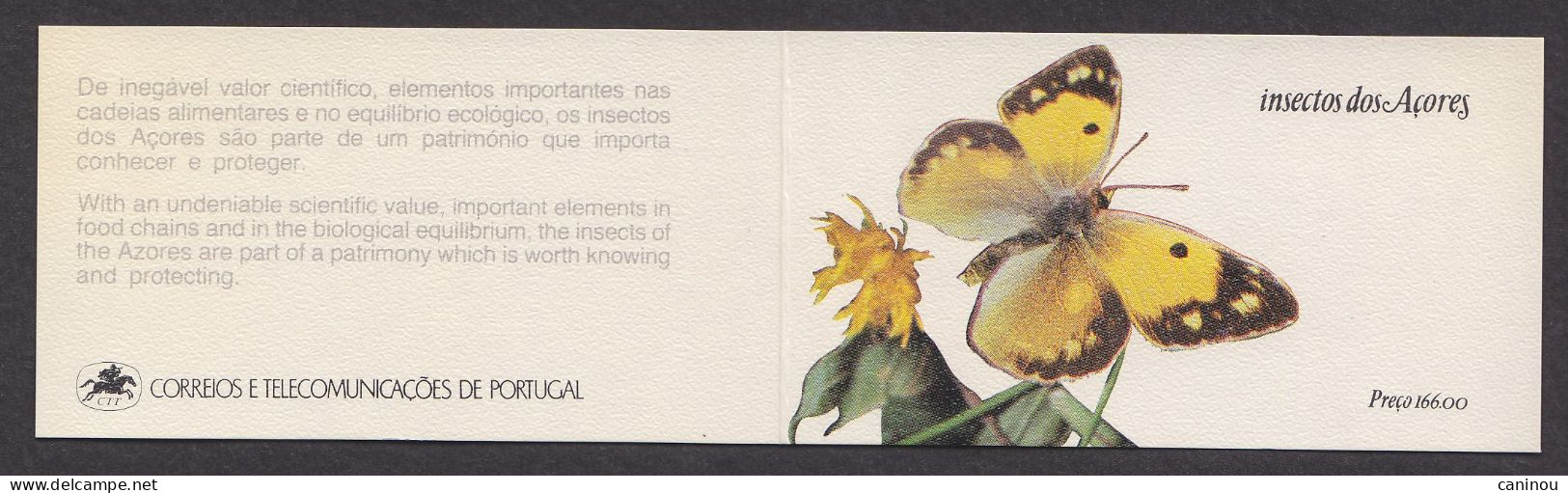 PORTUGAL ACORES CARNET PAPILLONS  INSECTES 1985 Y & T  C358a NEUF SANS CHARNIERE - Azores