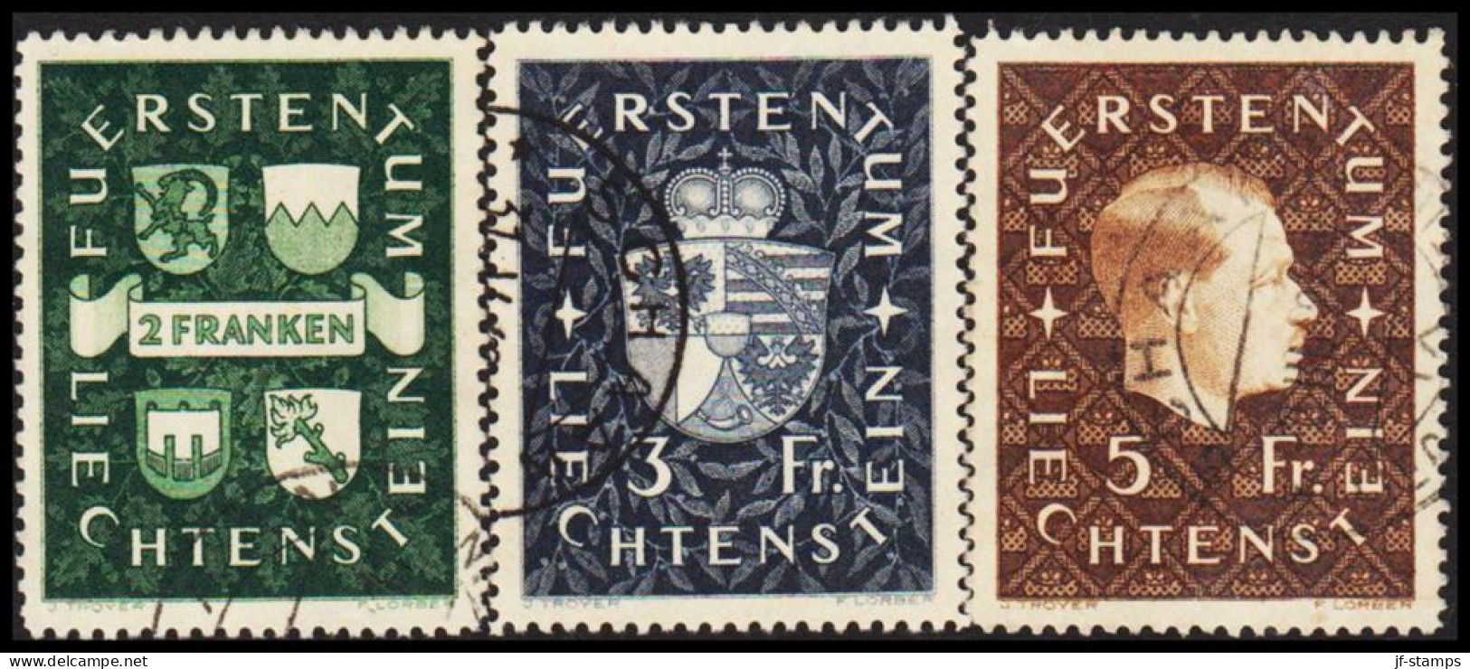 1939. LIECHTENSTEIN. 2 + 3 + 5 FRANKEN Franz Josef II And Coat Of Arms.   (MICHEL 183-185) - JF544588 - Used Stamps