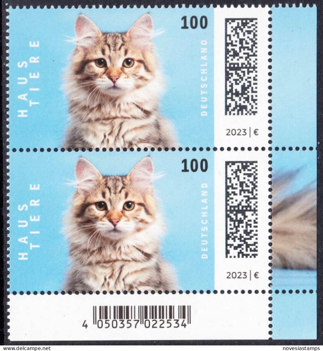 !a! GERMANY 2023 Mi. 3748 MNH Vert.PAIR From Lower Right Corner - Pets: Cats - Nuovi