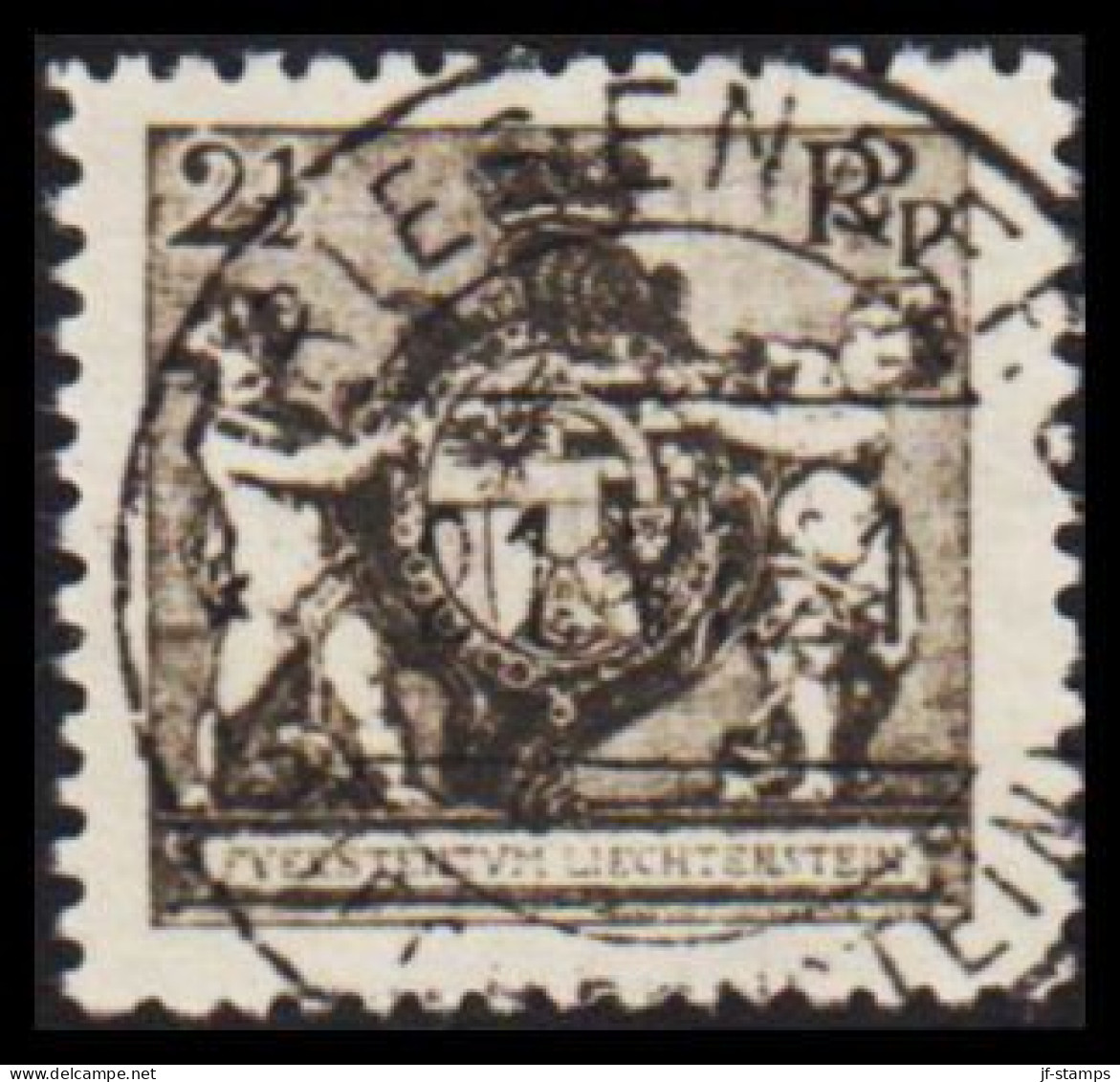 1921. LIECHTENSTEIN. Landeswappen Mit Putten. 2½ Rp. Perf 12½.  LUXUS CANCEL.  (Michel 46B) - JF544589 - Gebruikt