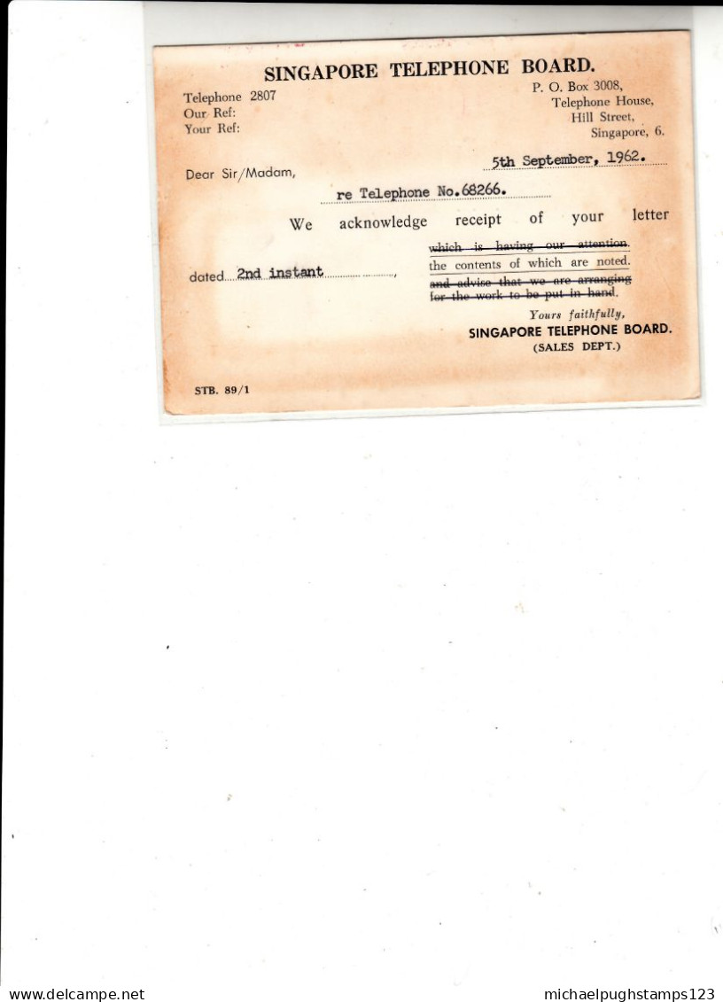 Singapore / Advertising Meter Mail / Telephones - Singapur (1959-...)